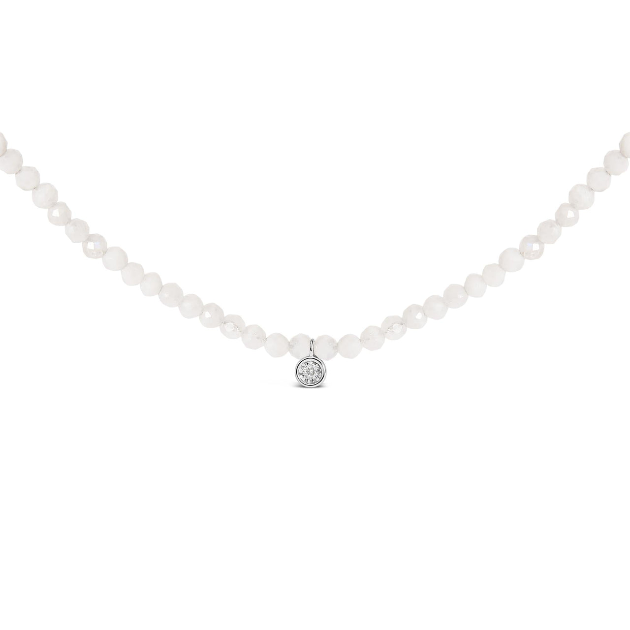 Sterling Silver Moonstone Bead Station Necklace with Diamond Accent