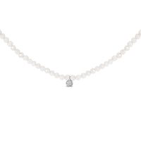 Sterling Silver Moonstone Bead Station Necklace with Diamond Accent