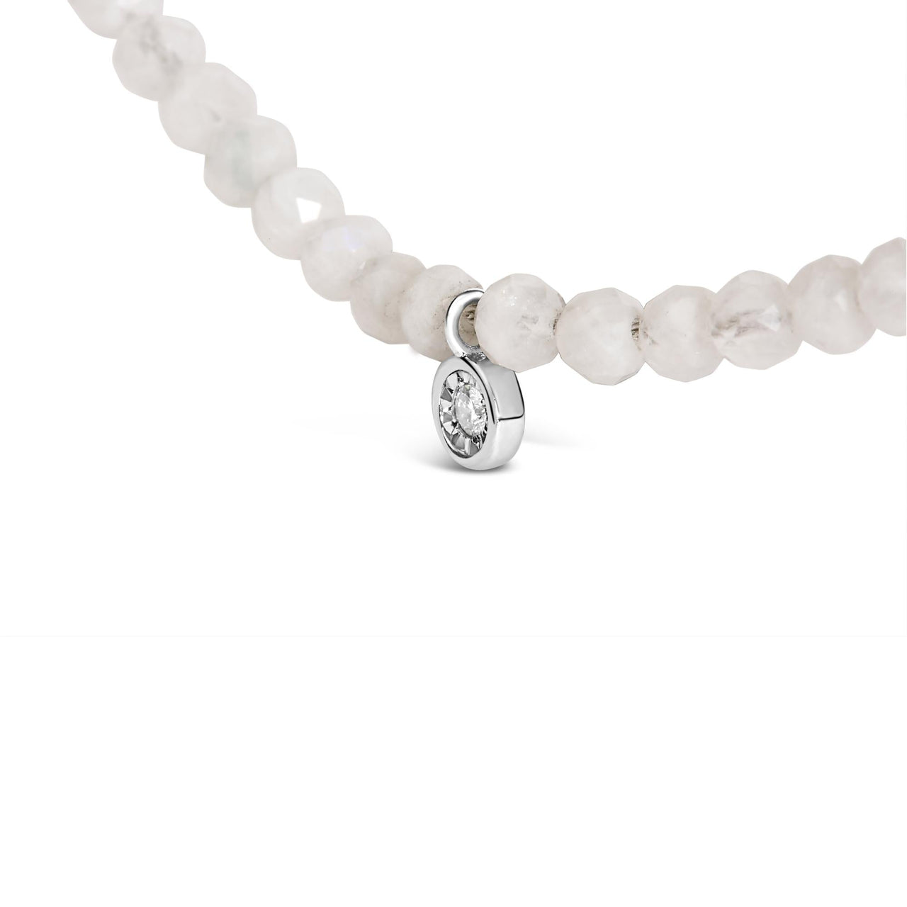 Sterling Silver Moonstone Bead Station Necklace with Diamond Accent