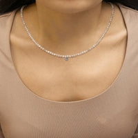 Sterling Silver Moonstone Bead Station Necklace with Diamond Accent