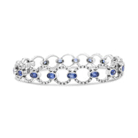 18K White Gold 6 Cttw Diamond and 5x3mm Oval Blue Sapphire Openwork Circle Link Bracelet (F-G Color, SI1-SI2 Clarity) - Size 7