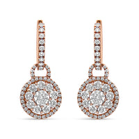 18K Rose Gold 1 1/2 Cttw Round Shaped Diamond Composite Drop and Dangle Leverback Earrings (F-G Color, VS1-VS2 Clarity)