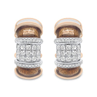 18K White and Rose Gold Flash Plated .925 Sterling Silver Clear Brown Enamel 1/6 Cttw Round Diamond Huggie Hoop Earrings (F-G Color, VS1-VS2 Clarity)