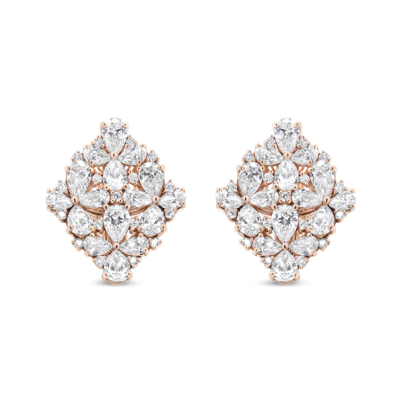 18K Rose Gold 8 1/3 Cttw Pear and Round Diamond Floral Cluster Omega Earrings (F-G Color, VS1-VS2 Clarity)