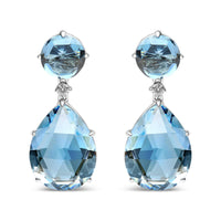 18K White Gold 1/5 Cttw Diamond with Round London Blue Topaz and 20 x 15mm Pear Cut Sky Blue Topaz Gemstone Dangle Earring (G-H Color, SI1-SI2 Clarity)