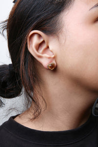 18K Yellow Gold 2/3 Cttw Brown Diamonds and 11x11mm Heart-Cut Yellow Citrine Gemstone Halo Heart Stud Earrings (Brown Color, SI1-SI2 Clarity)