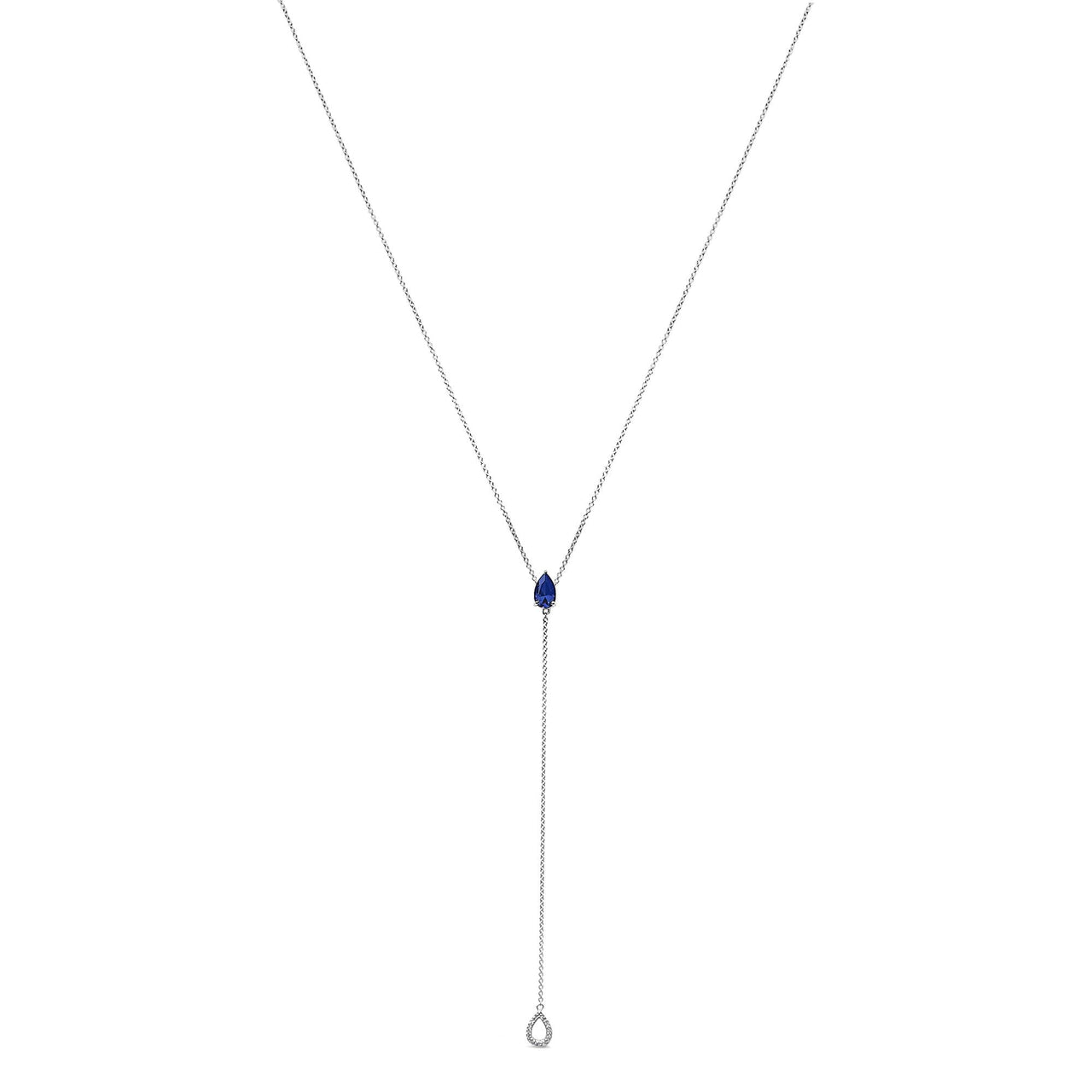 Sterling Silver Created Blue Sapphire and Diamond Accent Y Necklace