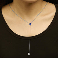 Sterling Silver Created Blue Sapphire and Diamond Accent Y Necklace