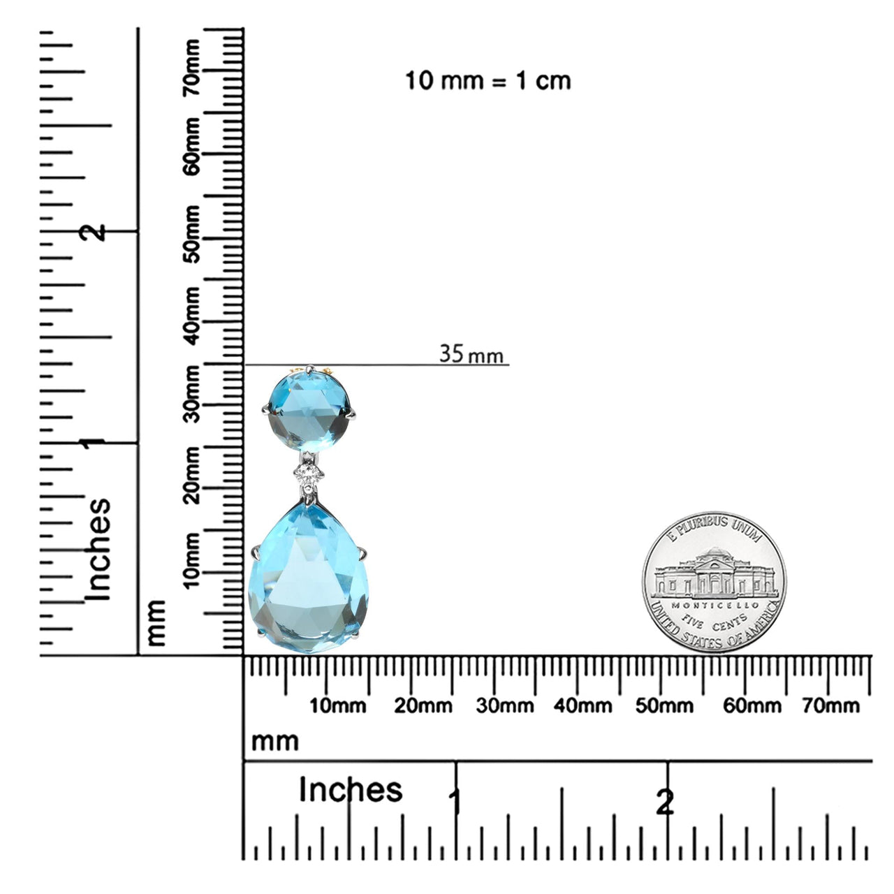18K White Gold Diamond Accent and Round London Blue Topaz and Pear Cut Sky Blue Topaz Dangle Drop 18" Pendant Necklace (G-H Color, SI1-SI2 Clarity)