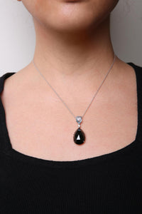 18K White Gold Diamond Accent and Pear Cut Sky Blue Topaz and Pear Cut Black Onyx Dangle Drop 18