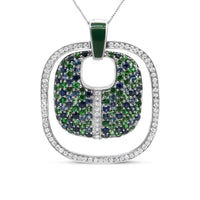 .925 Sterling Silver Green Enamel Pendant with 1/2 Cttw Diamond, Sapphire, and Tsavorite Openwork Statement 18