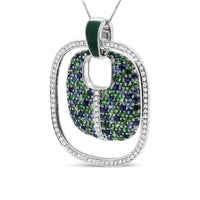 .925 Sterling Silver Green Enamel Pendant with 1/2 Cttw Diamond, Sapphire, and Tsavorite Openwork Statement 18