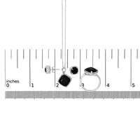 Sterling Silver Cushion Onyx 3-Piece Jewelry Set Ring Earrings Pendant 18 Inch Cable Chain
