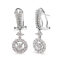 14K White Gold 1 7/8 Cttw Diamond Drop and Dangle Halo Earring with Omega Back (F-G Color, VS2-SI1)
