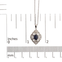.925 Sterling Silver 7x5 MM Oval Blue Sapphire and Diamond Accent Art Deco Style Shield Shaped 18