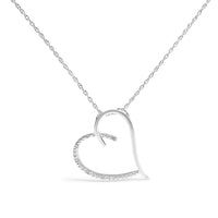 .925 Sterling Silver Diamond Accent Open Heart Slide Pendant Necklace (J-K Color, I2-I3 Clarity) - 18