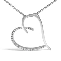 .925 Sterling Silver Diamond Accent Open Heart Slide Pendant Necklace (J-K Color, I2-I3 Clarity) - 18