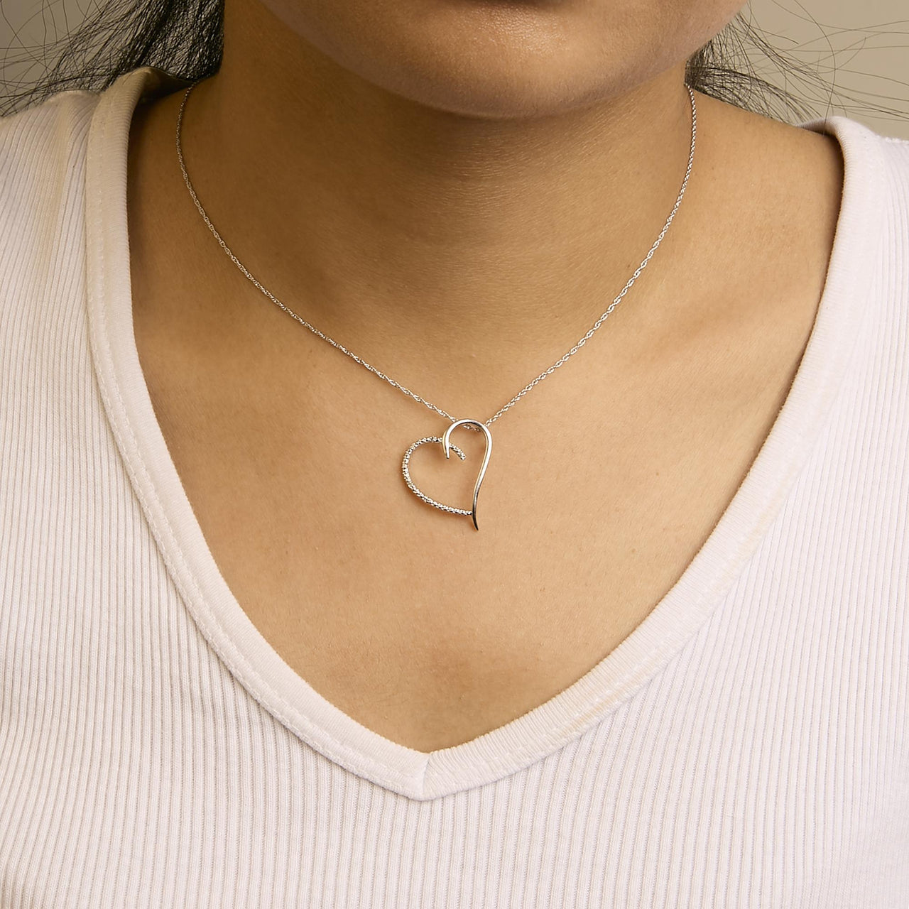 .925 Sterling Silver Diamond Accent Open Heart Slide Pendant Necklace (J-K Color, I2-I3 Clarity) - 18" Inches