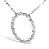 .925 Sterling Silver 1/7 Cttw Lab Grown Diamond Beaded Love Circle Pendant Necklace - Size 18 Inches