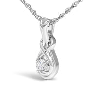 .925 Sterling Silver 1/10 Cttw Lab Grown Diamond Love Knot Solitaire Pendant Necklace - Size 18 Inches