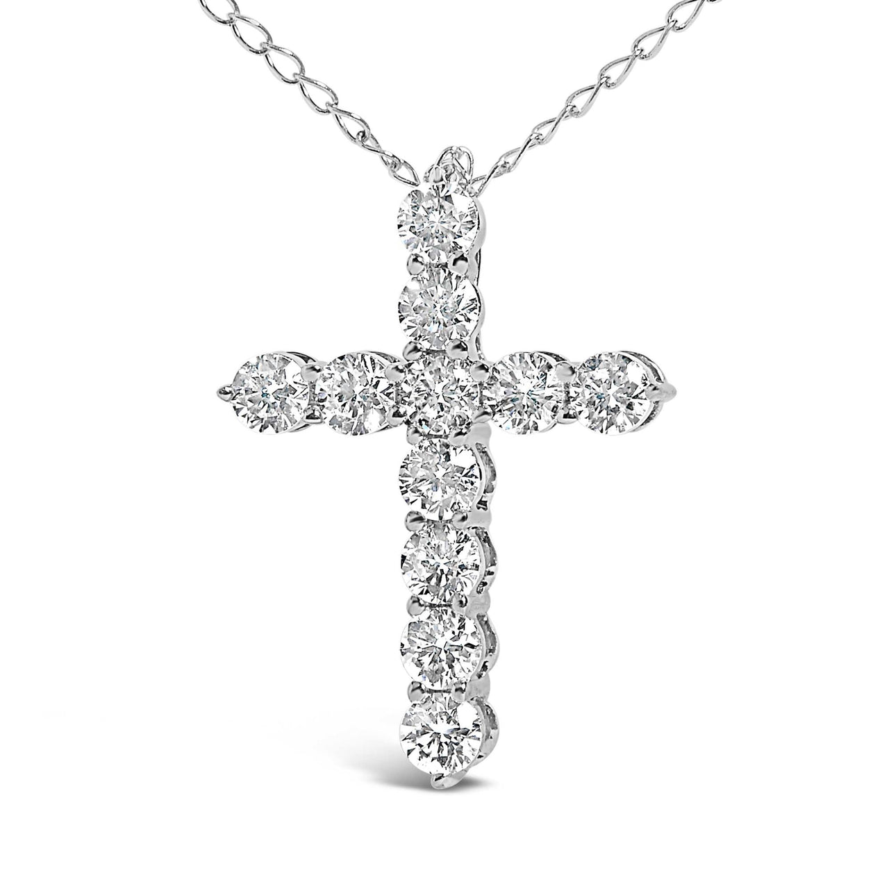 14K Gold 1/2 Cttw Lab Grown Diamond 11 Stone Cross Pendant Necklace