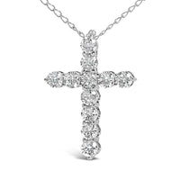 14K Gold 1/2 Cttw Lab Grown Diamond 11 Stone Cross Pendant Necklace
