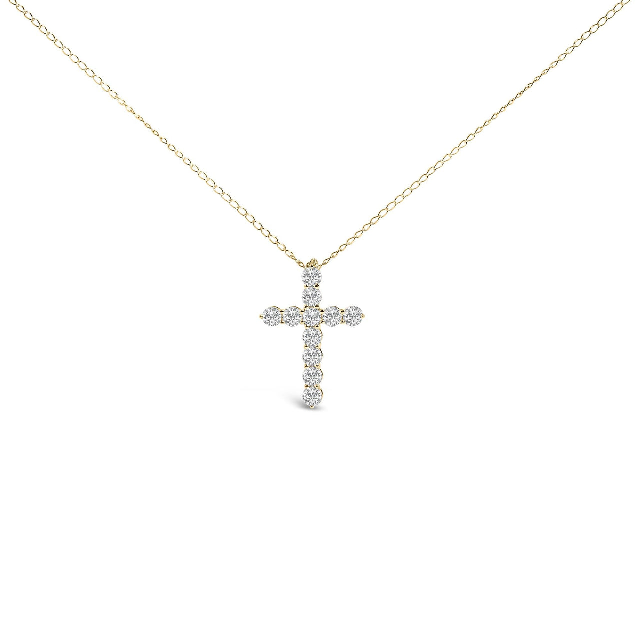 14K Gold 1/2 Cttw Lab Grown Diamond 11 Stone Cross Pendant Necklace