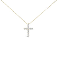 14K Gold 1/2 Cttw Lab Grown Diamond 11 Stone Cross Pendant Necklace
