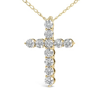 14K Gold 1/2 Cttw Lab Grown Diamond 11 Stone Cross Pendant Necklace