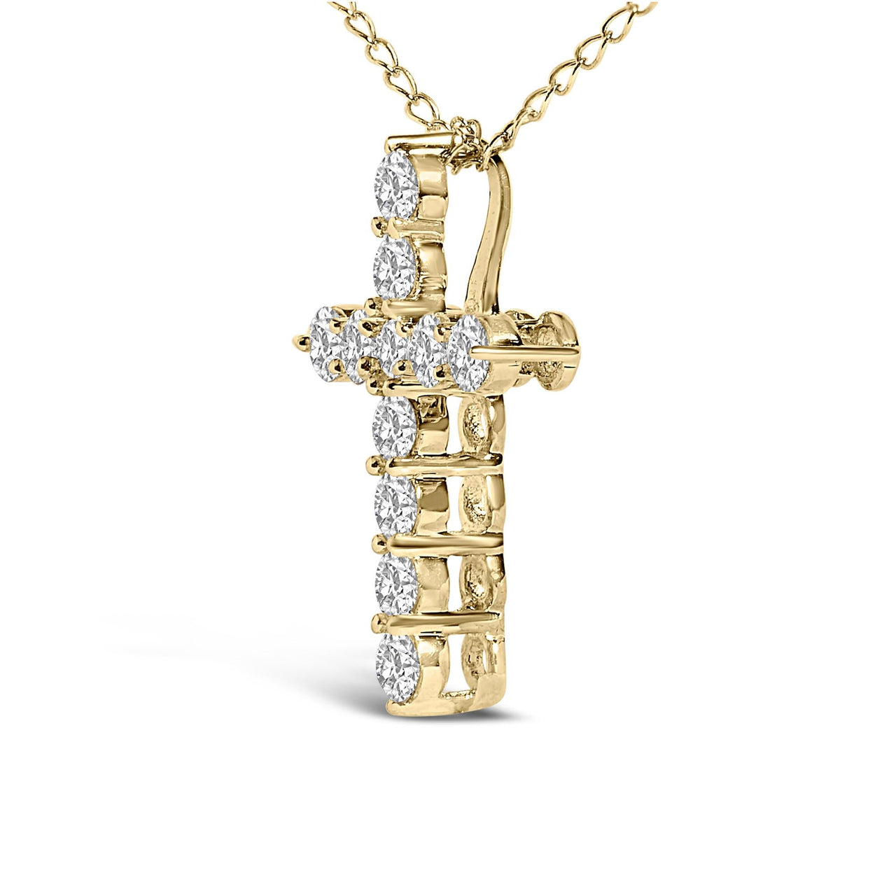 14K Gold 1/2 Cttw Lab Grown Diamond 11 Stone Cross Pendant Necklace