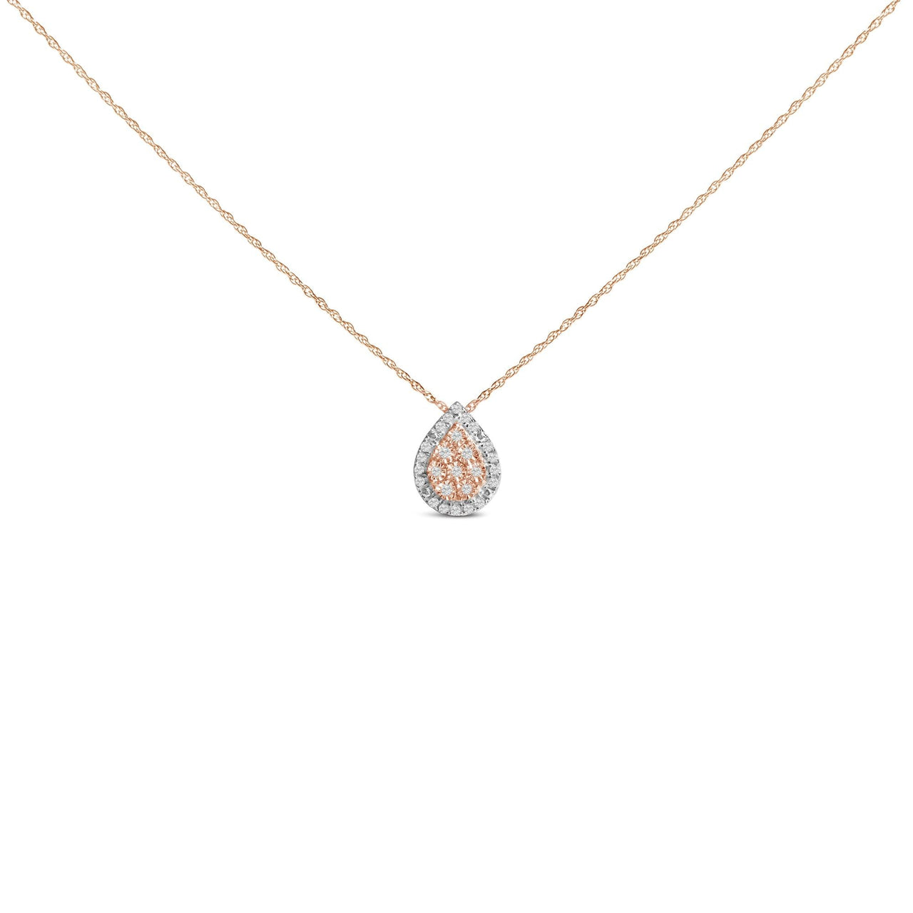 14K Rose Gold Plated Sterling Silver 1/4 Cttw Diamond Teardrop Halo Pendant Necklace