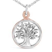 14K Rose Gold Plated Sterling Silver Diamond Accent Tree of Life Pendant Necklace