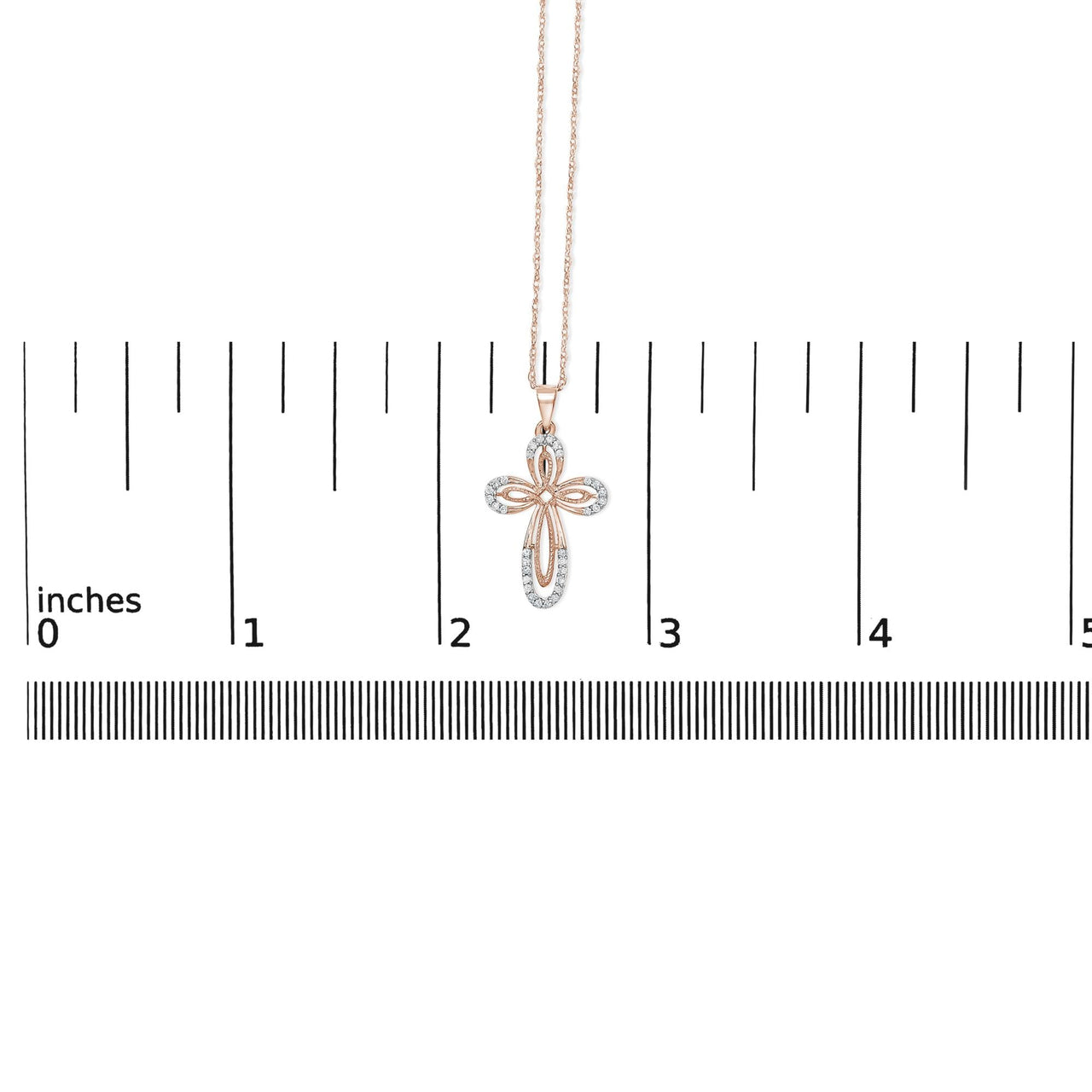 10K Rose Gold Plated Sterling Silver 1/6 Cttw Diamond Double Loop Cross Pendant Necklace
