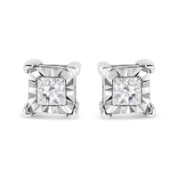 .925 Sterling Silver Miracle Set Princess-cut Diamond Solitaire Stud Earrings (H-I Color, I1-I2 Clarity)