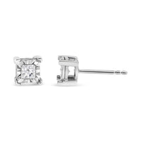 .925 Sterling Silver Miracle Set Princess-cut Diamond Solitaire Stud Earrings (H-I Color, I1-I2 Clarity)