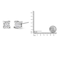 .925 Sterling Silver Miracle Set Princess-cut Diamond Solitaire Stud Earrings (H-I Color, I1-I2 Clarity)