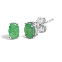 Sterling Silver 1.20 Cttw Oval Green Emerald Solitaire Stud Earrings