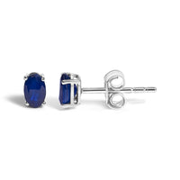 Sterling Silver 0.60 Cttw Oval Blue Sapphire Solitaire Stud Earrings