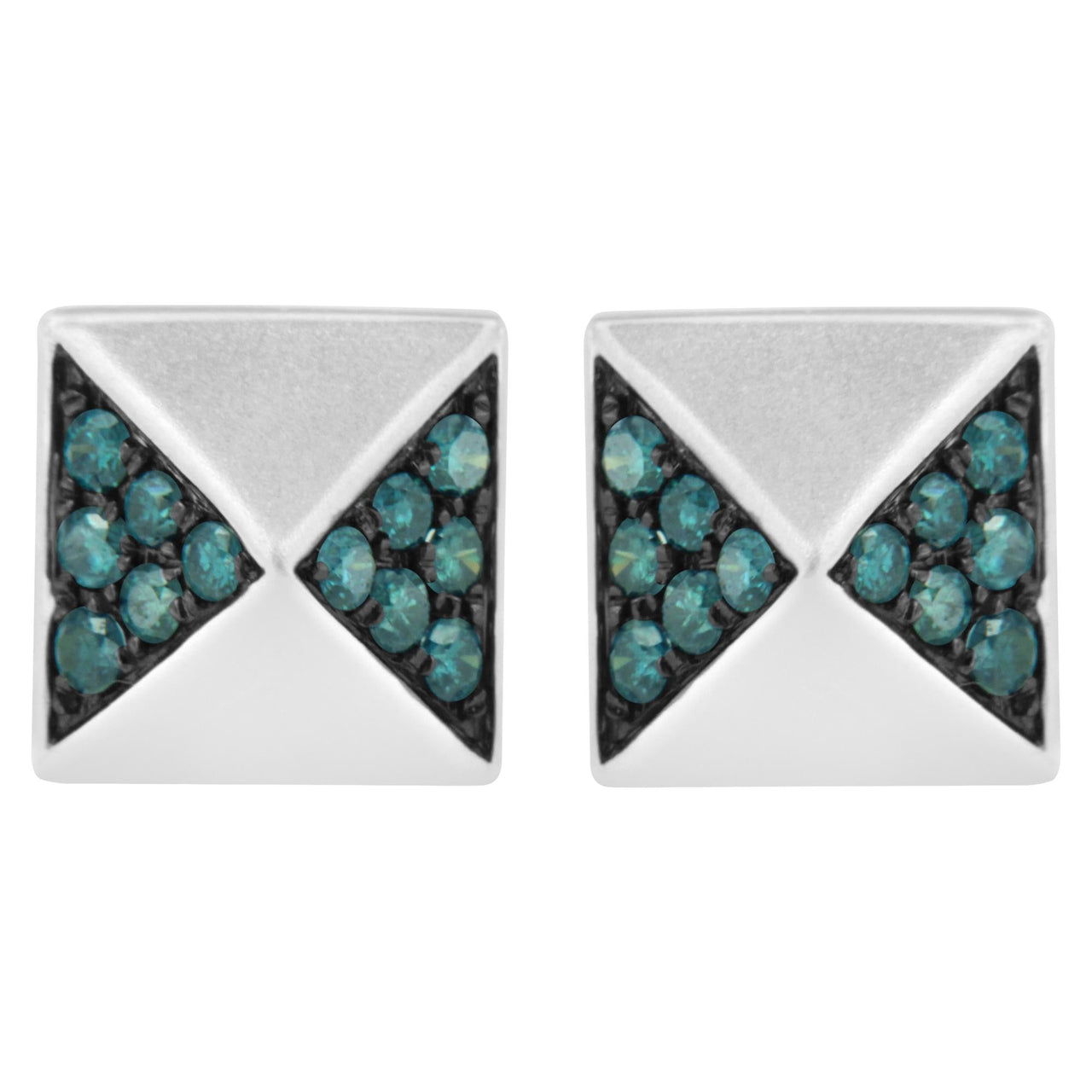 14K White Gold 1/4 Cttw Treated Blue Diamond Pyramid Stud Earring (Blue Color, SI1-SI2 Clarity)