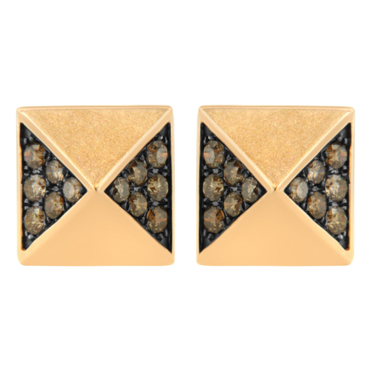 14K Rose Gold 1/4 Cttw Brown Diamond Pyramid Stud Earring (Brown Color, SI1-SI2 Clarity)