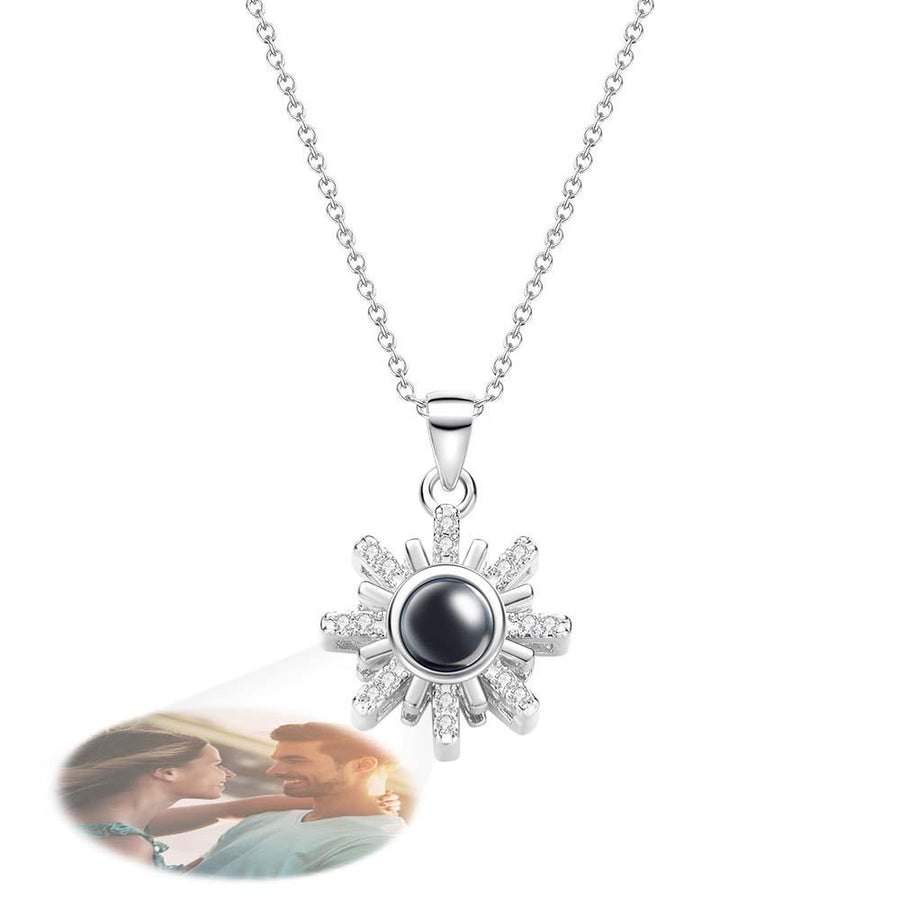 Custom Photo Projection Necklace Sun Flower Diamond Couple Gifts