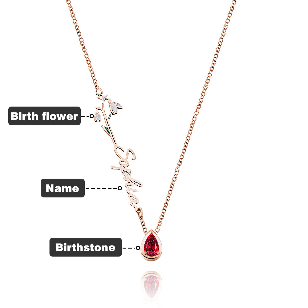 Personalized Birth Flower Birthstone Necklace with Name Necklace Jewelry Gift for Her