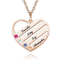 Engraved Heart Name Necklace Custom Family Birthstone Mom Necklace S925 Silver