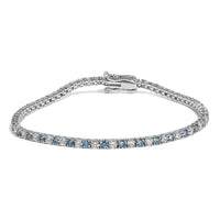 14K White Gold 4.0 Cttw Alternating White and Blue Lab Grown Diamond Tennis Bracelet - 7