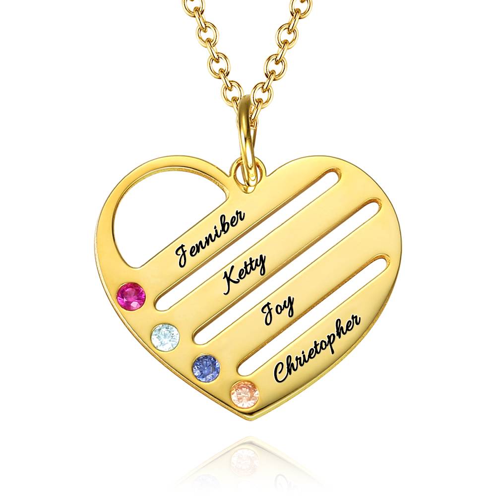 Engraved Heart Name Necklace Custom Family Birthstone Mom Necklace S925 Silver