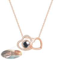 Custom Double Heart Photo Projection Necklace Personalized Picture Inside Pendant Memorial Jewelry