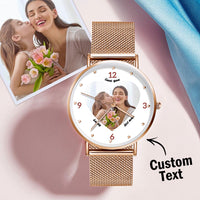 Engraved Rose Gold Alloy Bracelet Photo Watch 36mm Gifts for Mom