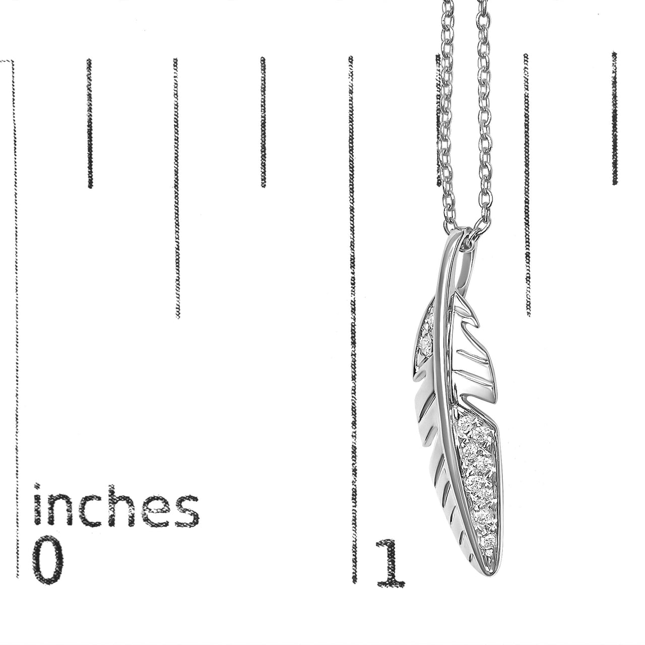 14K White Gold Diamond Accent Feather Pendant Necklace