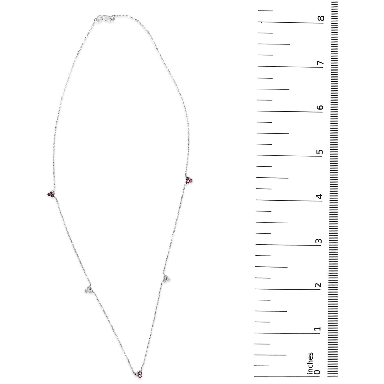 14K White Gold 1/5 Cttw Diamond and Ruby Tri Station Necklace