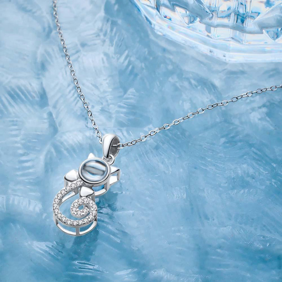 Projection Cat Photo Necklace , Personalized Girlfriend Necklace,  Clavicle Photo Projection